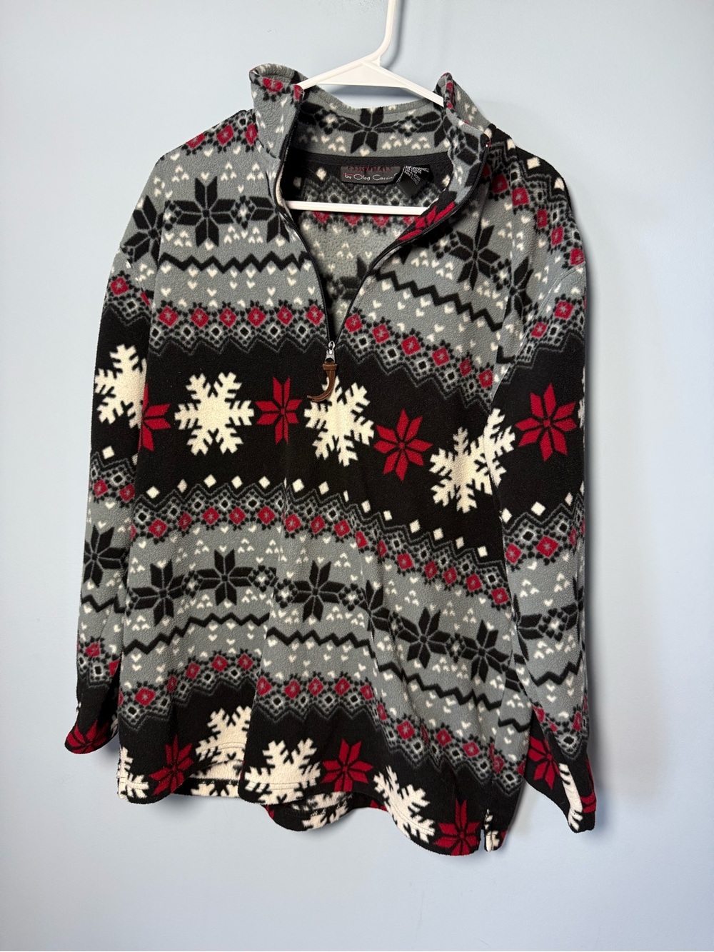 Vintage Essentials by Oleg Cassini Fair Isle Snowflake Fleece Pullover - Size M